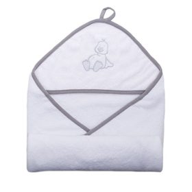   Baba fürdőlepedő - hímzett - 110x110 cm - fehér-szürke kacsás