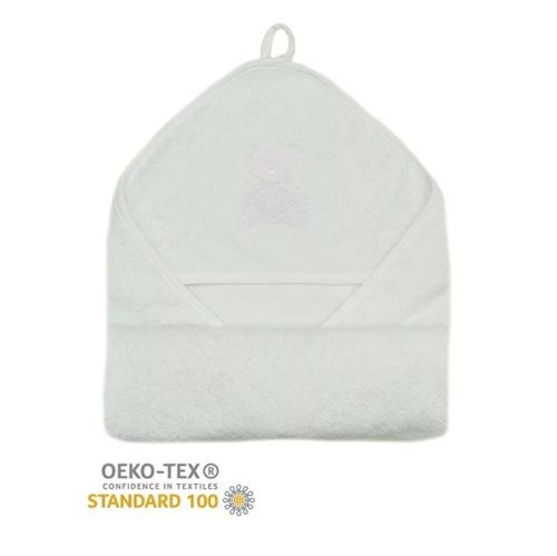 Baba fürdőlepedő - hímzett - 80x80 cm - fehér maci