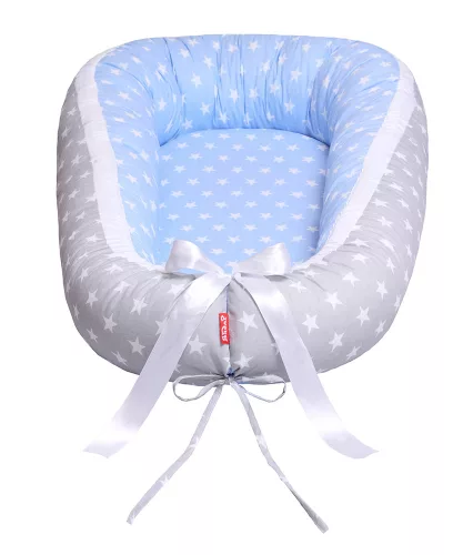 Scamp pamut babafészek kókuszbetétes - Blue Grey Stars