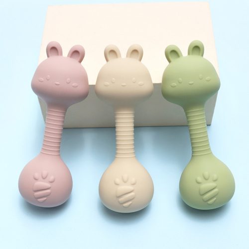 NiKiDs szilikon fogzást segítő rágóka csörgővel RABBIT Green