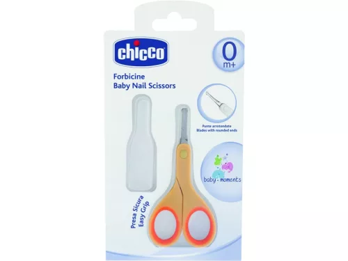 Chicco olló hajlított véggel, tetővel - narancs