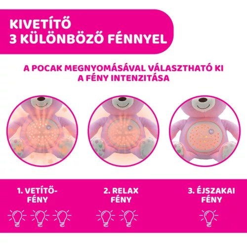 Chicco Baby Bear plüss maci projektor, vetítő és éjszakai lámpa rózsaszín