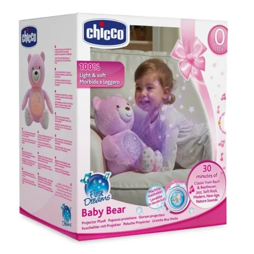 Chicco Baby Bear plüss maci projektor, vetítő és éjszakai lámpa rózsaszín