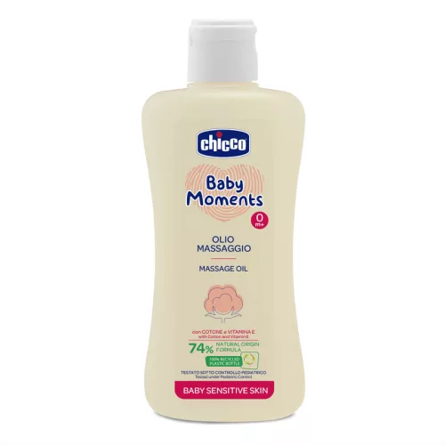Chicco Baby Moments Sensitive babaolaj – gyapotmagolajjal és E-vitaminnal (200 ml)