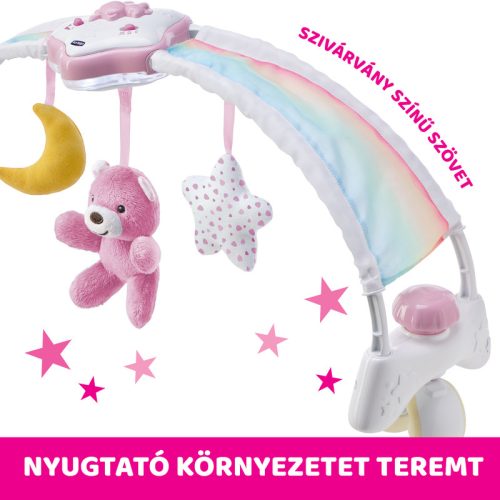 Chicco Rainbow Sky kiságy játékhíd és éjszakai fény - rózsaszín