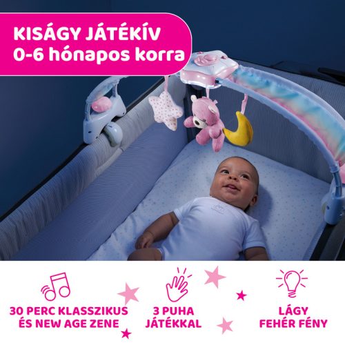 Chicco Rainbow Sky kiságy játékhíd és éjszakai fény - rózsaszín