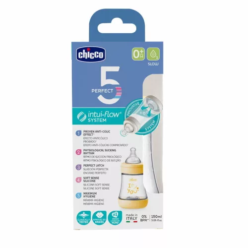 Chicco Perfect5 biofunkcionális cumisüveg - 150 ml - lassú folyású - sárga