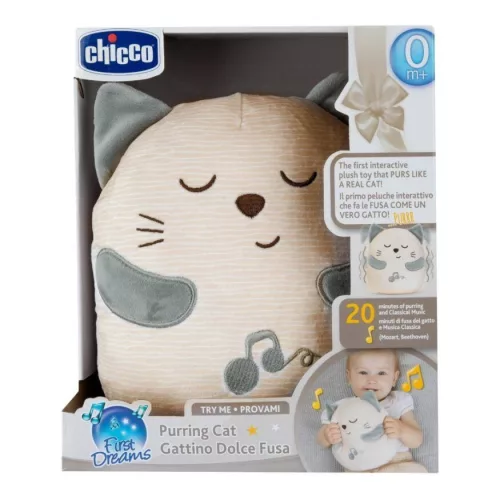 Chicco altató plüss cica zenélő és doromboló szürke