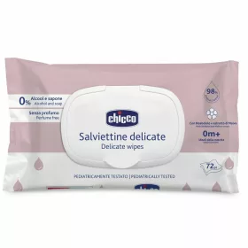   Chicco illatmentes nedves törlőkendő érzékeny bőrre 98% víz 72 db - rózsaszín