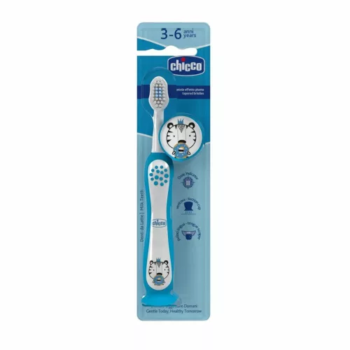 Chicco Fogkefe 3-6 év tejfogakhoz, tapadókorongos kék