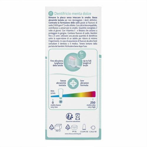 Chicco menta ízű fluoridos fogkrém Xilittel - 6 év+ (50 ml)