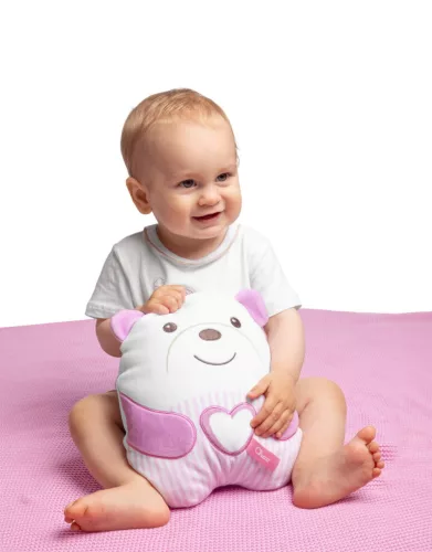 Chicco altató plüss maci zenélő és éjjeli fénnyel pink
