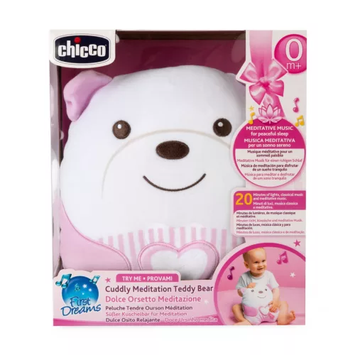 Chicco altató plüss maci zenélő és éjjeli fénnyel pink