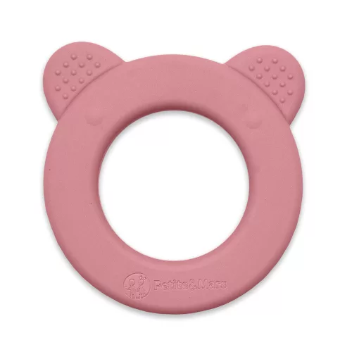 PETITE&MARS Beary Szilikon rágóka csörgővel Dusty Rose 0m+
