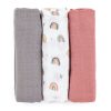 PETITE&MARS Bambusz muszlin 3db-os pelenka szett Moussy Rose Rainbows, 68 x 68 cm
