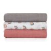 PETITE&MARS Bambusz muszlin 3db-os pelenka szett Moussy Rose Rainbows, 68 x 68 cm