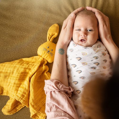 PETITE&MARS Bambusz muszlin szundikendő Hugo Intense Ochre 0hó+