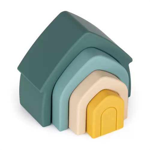 PETITE&MARS szilikon egymásra rakható játék House Misty Green 12m+