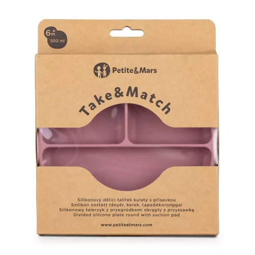 Petite&Mars szilikon osztott tányér - kerek Take&Match Dusty Rose 6m+