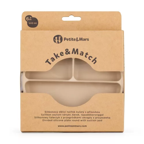 Petite&Mars szilikon osztott tányér - kerek Take&Match Desert Sand 6m+