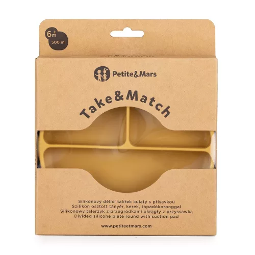 Petite&Mars szilikon osztott tányér - kerek Take&Match Intense Ochre 6m+
