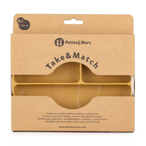 Petite&Mars szilikon osztott tányér - ovális Take&Match Intense Ochre 6m+