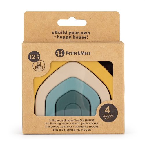 PETITE&MARS szilikon egymásra rakható játék  House Intense Ochre 12m+