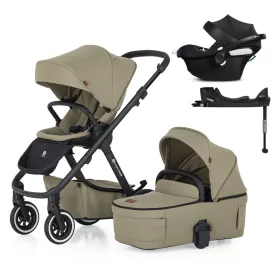   Petite&Mars ICON 4in1 babakocsi Mossy Green LITE AIR + CYBEX Aton B2 i-Size autósülés + Isofix Base One