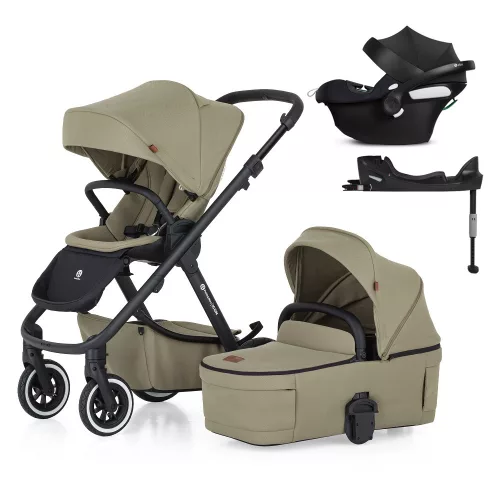 Petite&Mars ICON 4in1 babakocsi Mossy Green LITE AIR + CYBEX Aton B2 i-Size autósülés + Isofix Base One