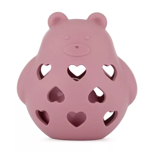 PETITE&MARS Szilikon játék csörgővel Bear Basil - Dusty Rose 0 hó+