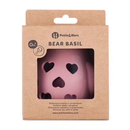 PETITE&MARS Szilikon játék csörgővel Bear Basil - Dusty Rose 0 hó+
