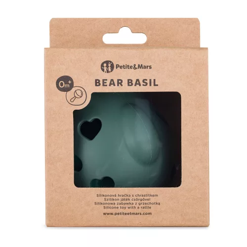 PETITE&MARS Szilikon játék csörgővel Bear Basil - Misty Green 0 hó+