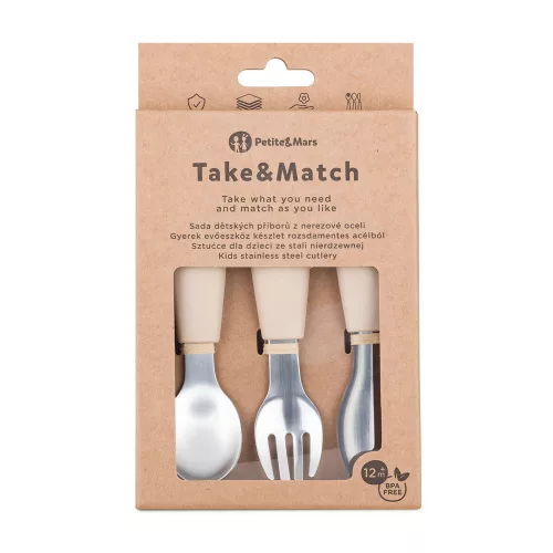 PETITE&MARS Baba evőeszköz készlet rozsdamentes acél Take&Match Desert Sand 12m+