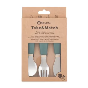   PETITE&MARS Baba evőeszköz készlet rozsdamentes acél Take&Match Misty Green 12m+