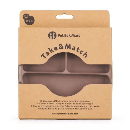 Petite&Mars szilikon osztott tányér - kerek Take&Match Velvet Latte 6m+