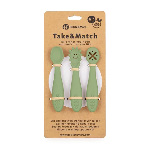 PETITE&MARS Baba szilikon gyakorló kanál szett 3 db Take&Match Sweet Pea 6m+