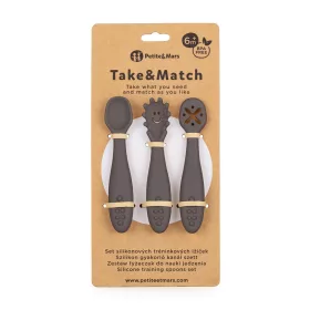   PETITE&MARS Baba szilikon gyakorló kanál szett 3 db Take&Match Bitter Cocoa 6m+