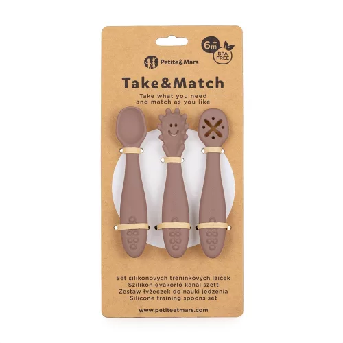 PETITE&MARS Baba szilikon gyakorló kanál szett 3 db Take&Match Velvet Latte 6m+