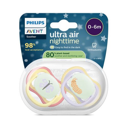 Philips AVENT SCF376/24 Játszócumi Ultra air éjszakai 0-6 hó lányos 2 db