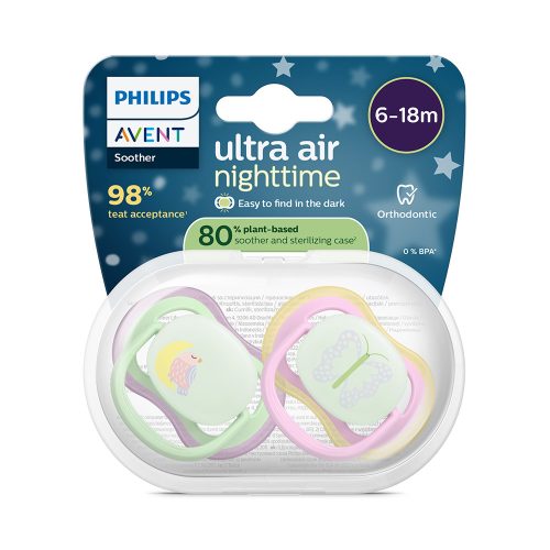 Philips AVENT SCF376/29 Játszócumi Ultra air éjszakai 6-18 hó lányos 2 db
