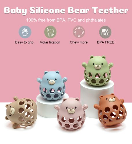 NiKiDs szilikon fogzást segítő BPA-mentes Baby Teddy Green