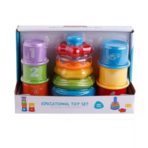 Montessori Toronyépítő és piramis játék 2in1 fejlesztő játék