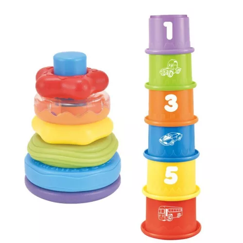 Montessori Toronyépítő és piramis játék 2in1 fejlesztő játék