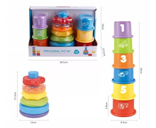 Montessori Toronyépítő és piramis játék 2in1 fejlesztő játék