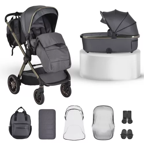 Cangaroo iCLICK Babakocsi 2in1 szett 22kg, aluminium váz, fordítható ülés, autom. csukható SZÜRKE