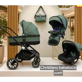   Cangaroo CHRISTIANO babakocsi szett 3in1 lapra csukható, alu váz, 22kgig ZÖLD