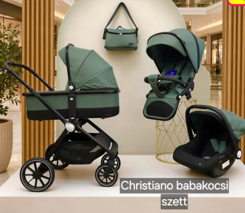 Cangaroo CHRISTIANO babakocsi szett 3in1 lapra csukható, alu váz, 22kgig ZÖLD