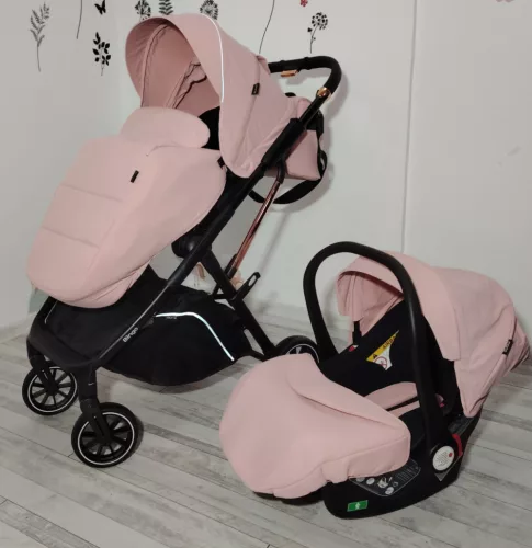 Moni BINGO babakocsi  SZETT újszülött kortól 22kg-ig 2in1 sport+váz+hordozó PINK