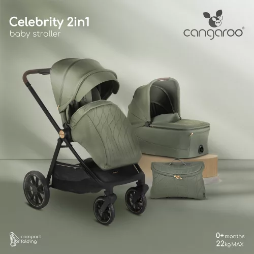 Cangaroo CELEBRITY  multifunkciós 2 részes 2IN1 babakocsi szett ZÖLD