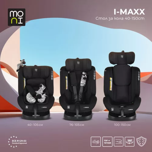 i-MAXX autós ülés,  isofix, forgatható, 2 plüss+párna 40-150cm FEKETE